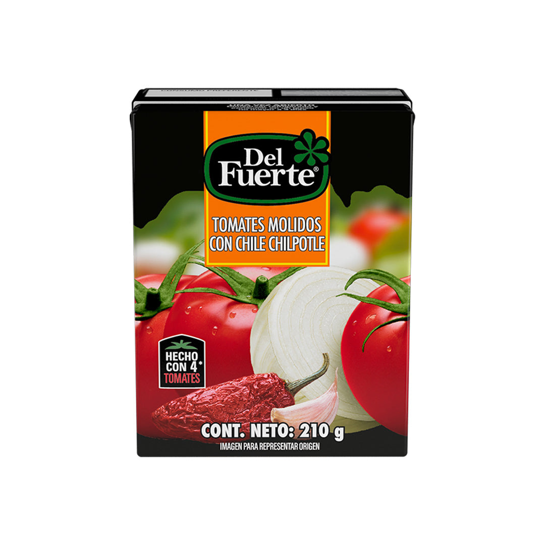 Del Fuerte Tomates Molidos con Chile Chipotle - Seasoned Crushed Tomatoes with Chipotle 210g