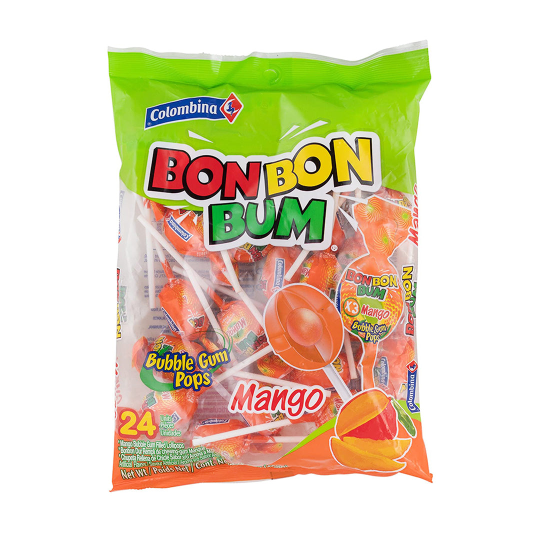 Colombina Bon Bon Bum Chupetas de Mango - Mango Bubble Gum Pops 400g
