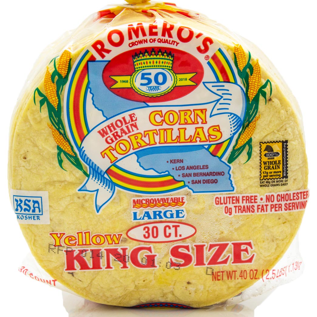 Romero's Yellow Corn Tortillas King Size-Tortillas de Maiz Amarillo 6.2" 30ct /1kg.