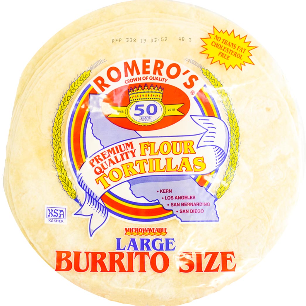 Romero's Large Burrito Flour Tortillas-Tortilla de Harina para Burrito 9.8"- 8ct/ 496g.