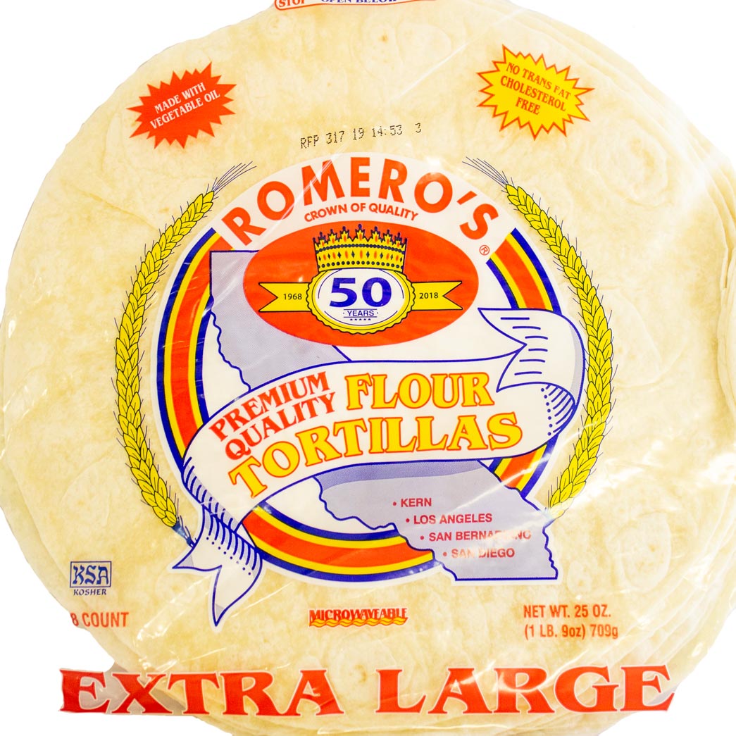 Romero's Extra Large Flour Tortillas-Tortilla de Harina Extra Grande 11.6" 8 Count /700g.