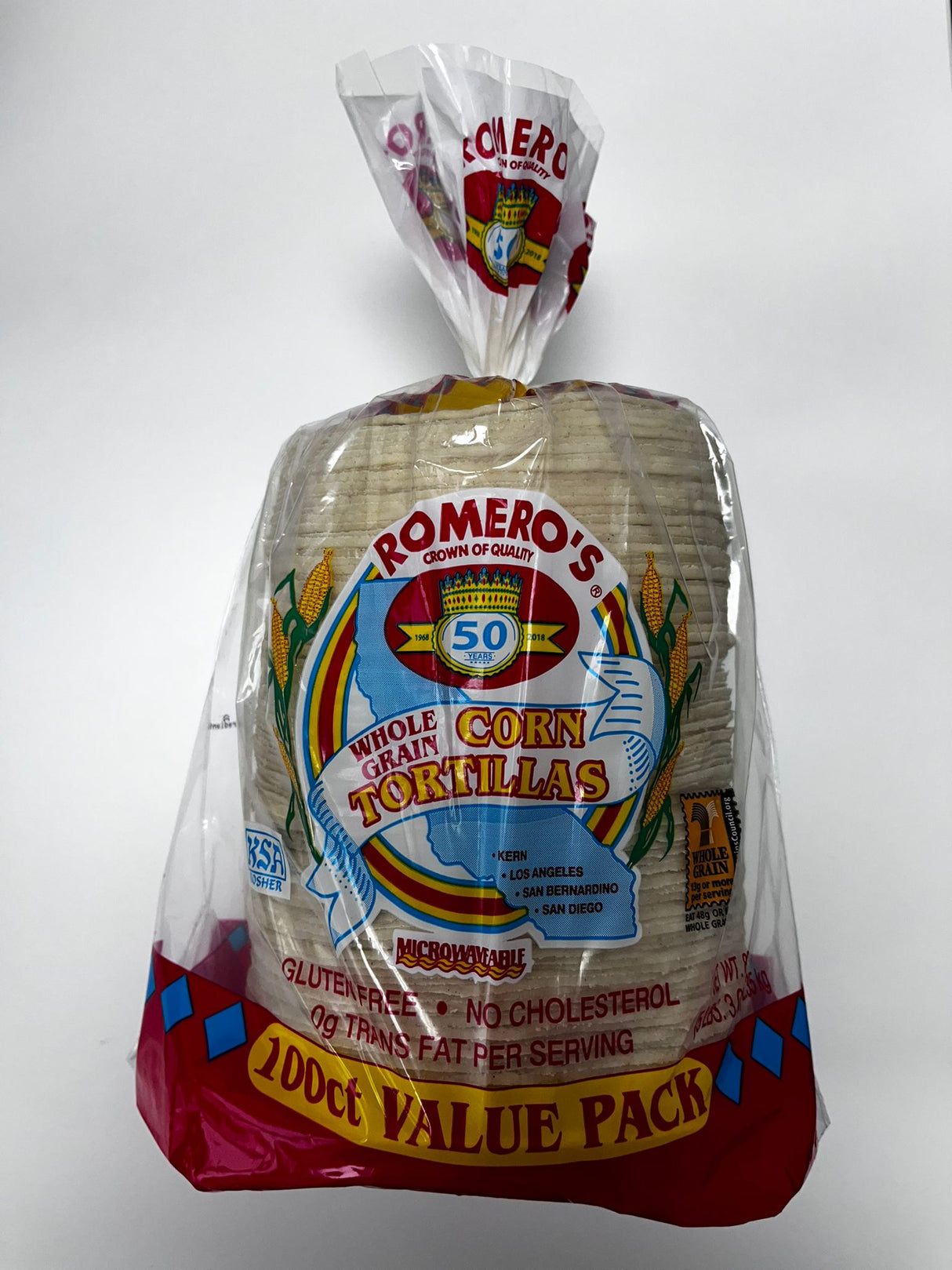 Romero White Corn Tortillas Family - Tortillas de Maiz pack 5.1"-100 ct/2.35 Kg.