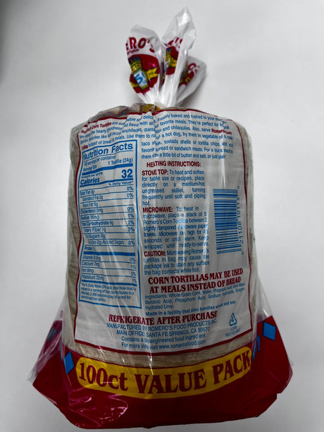 Romero White Corn Tortillas Family - Tortillas de Maiz pack 5.1"-100 ct/2.35 Kg.