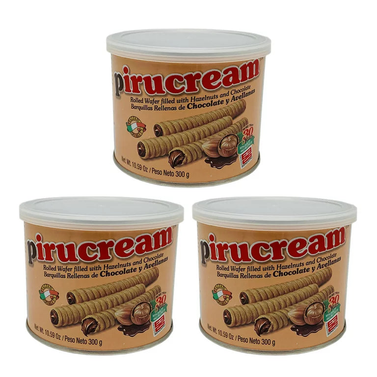 Pirucream Barquillas Rellenas de Chocolate & Avellanas - Rolled Wafers Filled With Hazelnut & Chocolate 3 Pack 900g