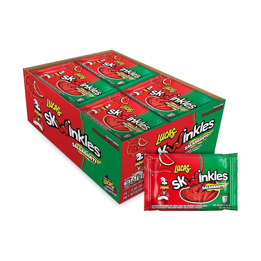 Lucas Skwinkles Salsagheti – Spicy Gummy Candy Strips 24 Pack