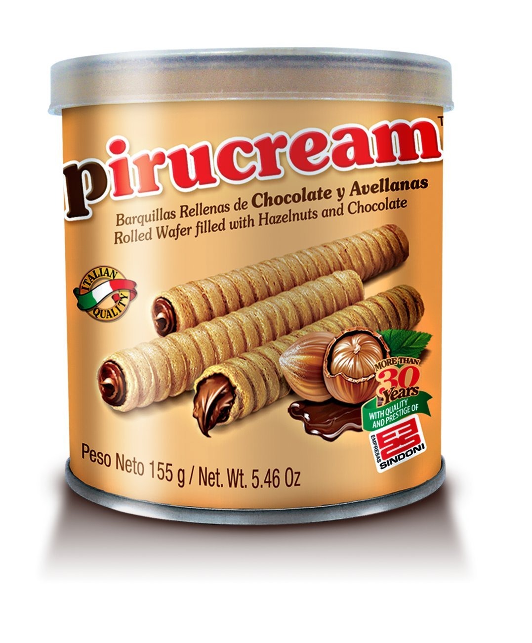 Pirucream Barquillas Rellenas de Chocolate & Avellanas - Rolled Wafers Filled With Hazelnut & Chocolate 155g