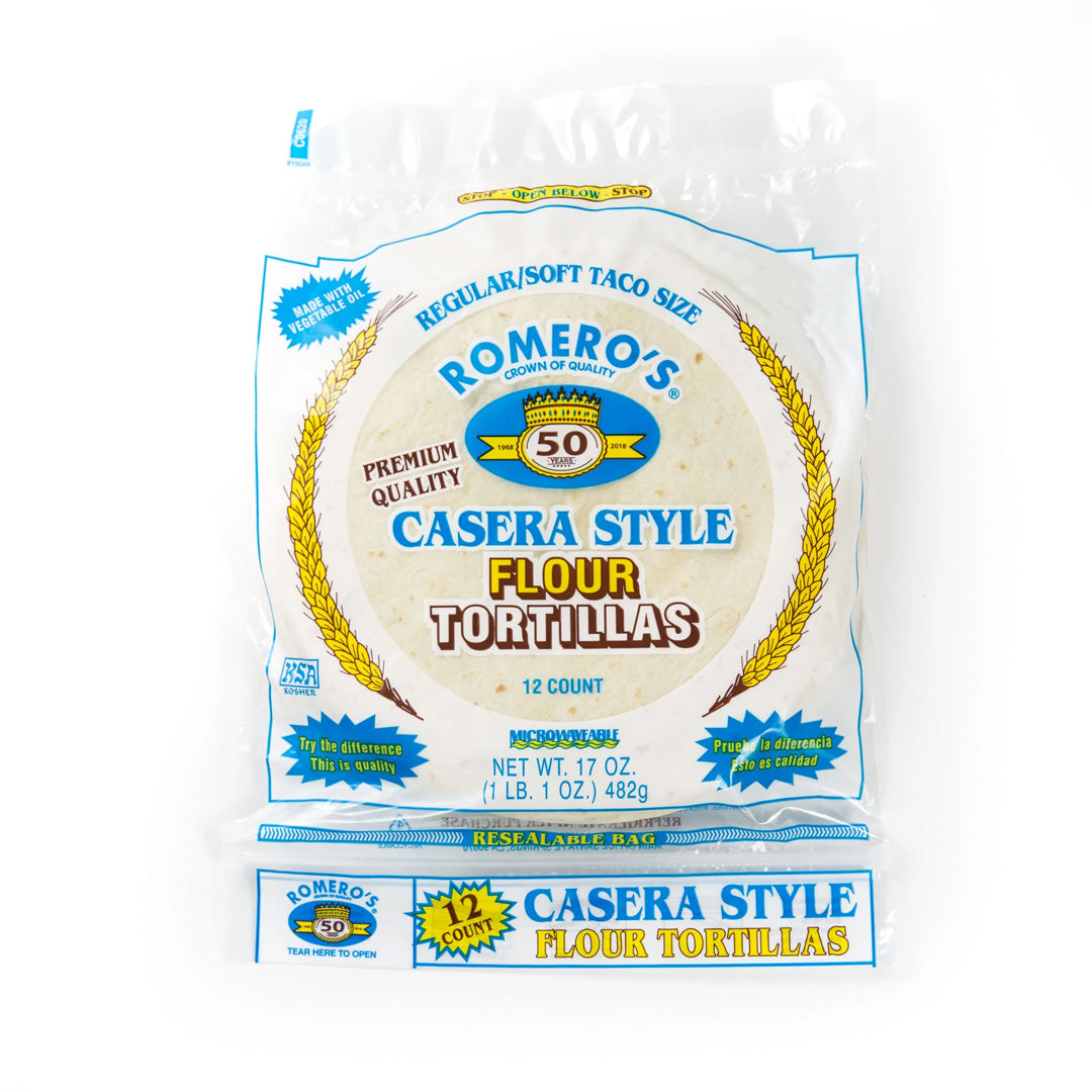 Romero's Flour Tortillas - Casera Style. -8" 12ct/ 482g.