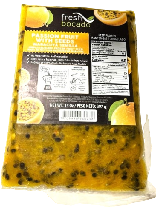 Fresh Bocado Pulpa de Fruta de Maracuya con Semilla - Passion Seed Fruit Pulp 14oz