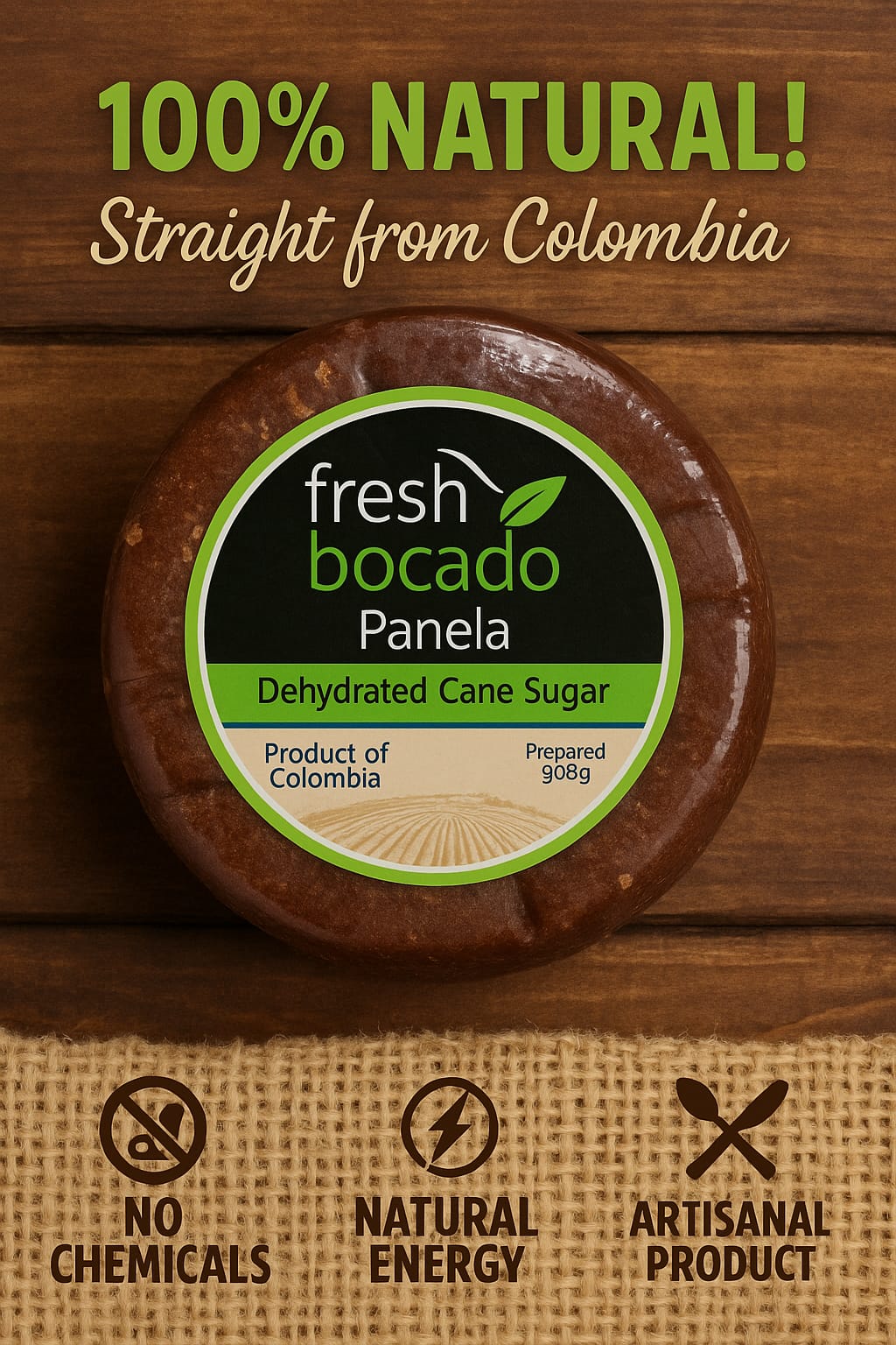 Fresh Bocado Panela Dehydrated Cane Sugar - Panela Prepartida 908g