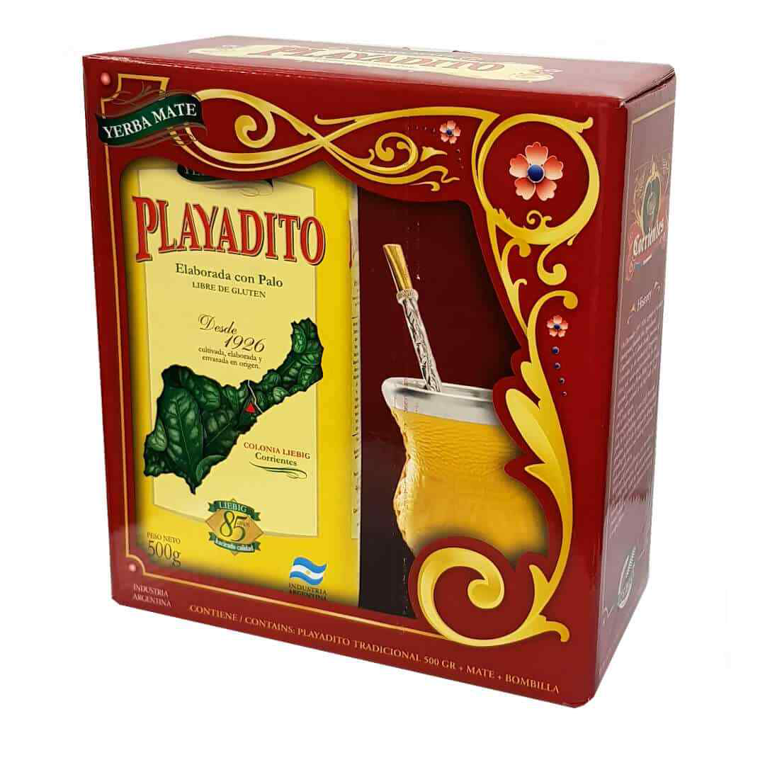 Playadito Yerba Mate Kit – Mate + Bombilla + 500g Yerba Mate