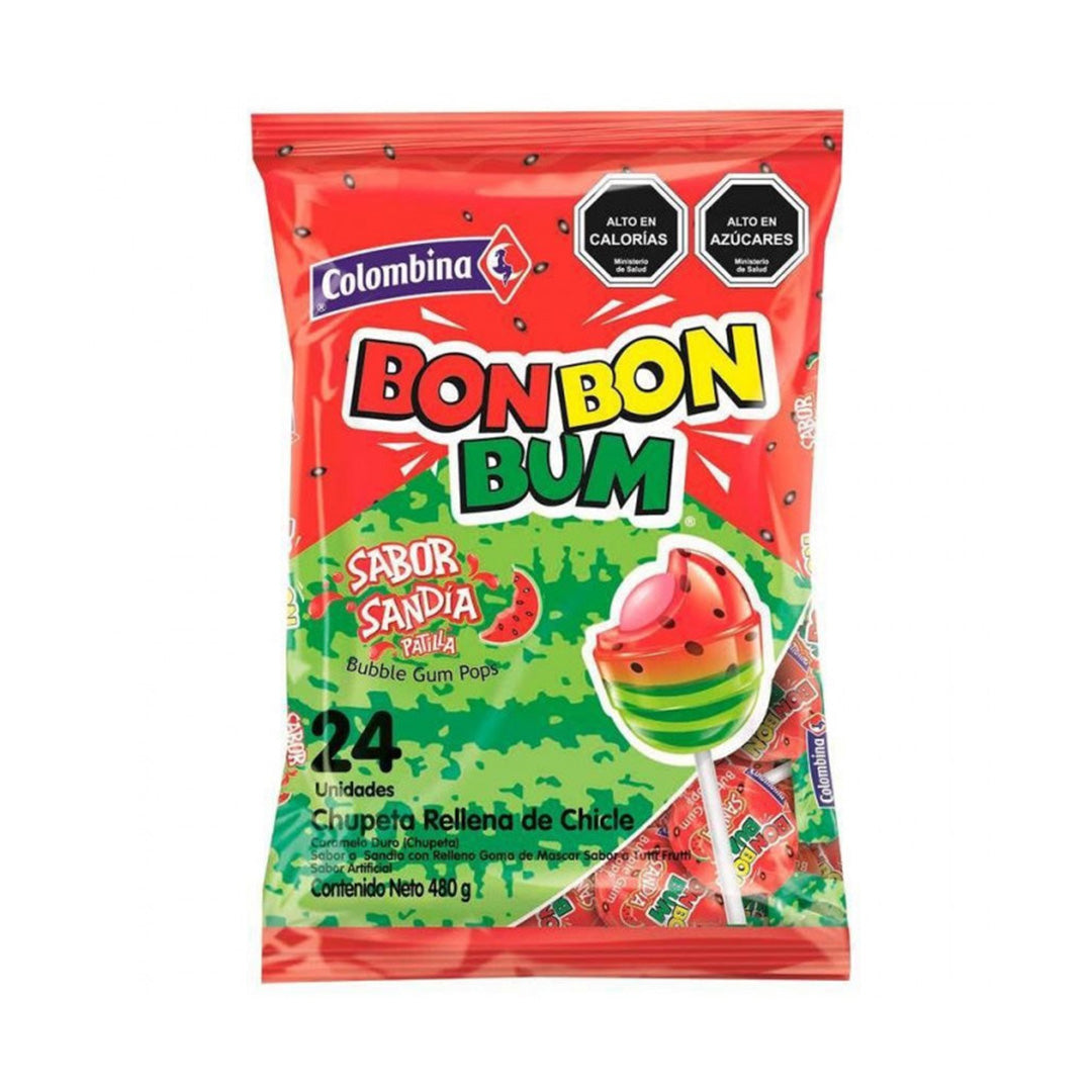 Colombina Bon Bon Bum Chupetas de Sandia - Watermelon Bubble Gum Pops 400g