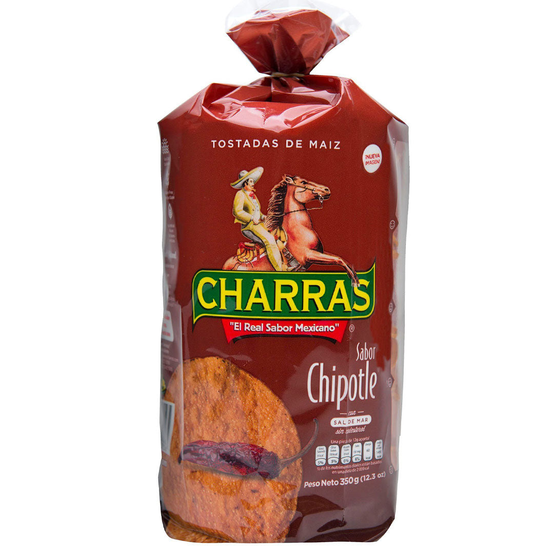 Charras Tostadas de Maiz Sabor Chipotle - Chipotle Flavoured Mexican Corn Tostadas 350g