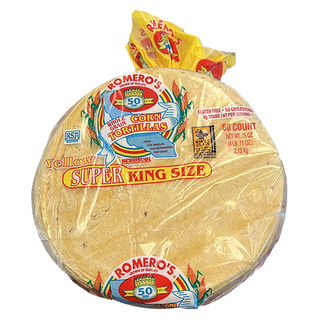 Romero's Yellow Corn Tortillas Super King Size - Tortillas de Maiz Amarillo 6.2" 50ct / 2.3kg