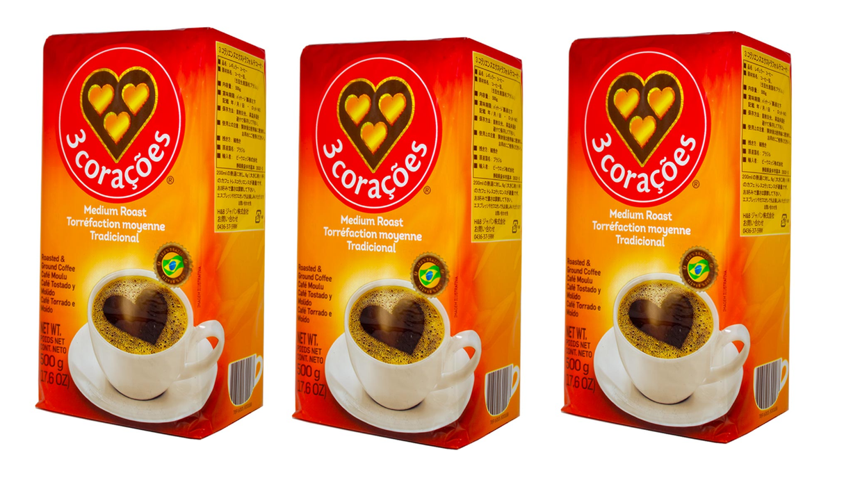Três Corações Café Tostado - Medium Roast Ground Brazilian Coffee 500g - 3 pack