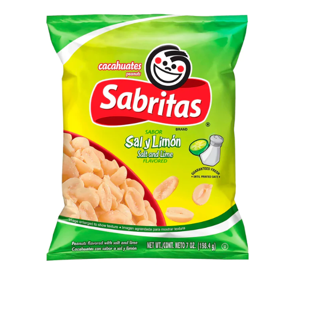 Sabritas Cacahuates Sal y Limon - Salt & Lime Flavoured Peanuts 7oz (198.4g)